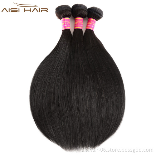 Aisi Hair Top Quality Black Silky Straight Wave Human Hair Brazilian Human Hair Bundles Extension For Black White Women